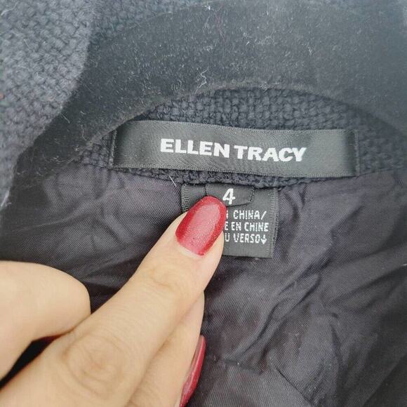 Ellen Tracy Womens 4 Black White Tartan Plaid Preppy Academia Crop Tweed Jacket - Picture 3 of 14